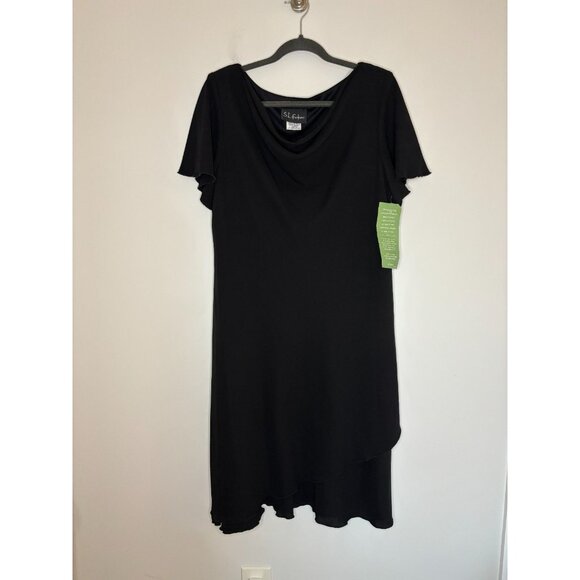 SL FASHIONS JCPENNEY NEW Dress Womens 16W Black Cowl Short Slv Ruffle Flowy - Picture 7 of 10